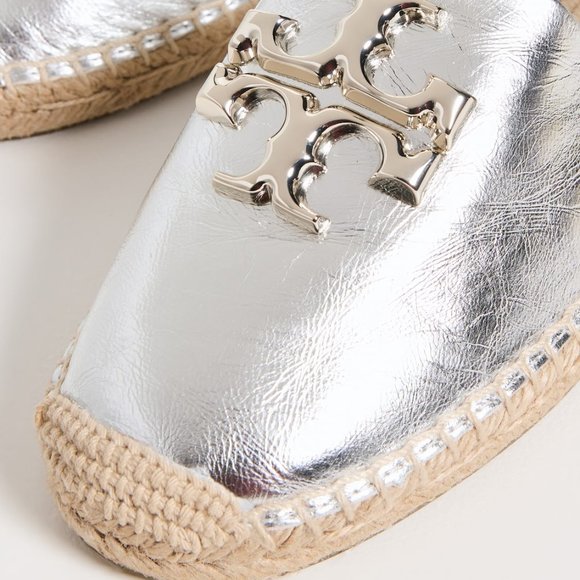 NIB Tory Burch Eleanor Espadrille Leather Flat Metallic Silver 7 7.5 8 8.5 9 9.5 - Picture 4 of 16